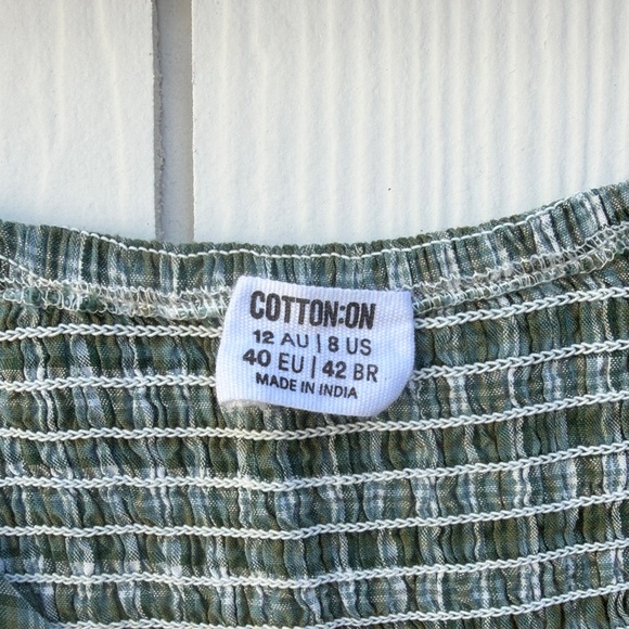 Cotton On High Neck Sage Green Plaid Dropwaist Mini Dress - Picture 4 of 8